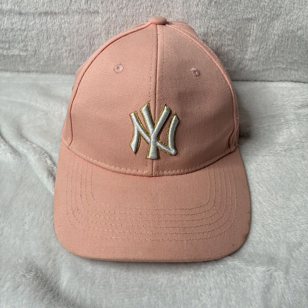 New York Yankees Peach Pink Baseball Hat Cap White Gold Embroidered NY